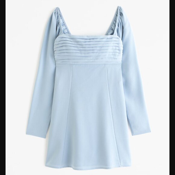 Abercrombie X-Small Petite Blue Emerson Crepe Long-Sleeve Mini Dress - Picture 1 of 2